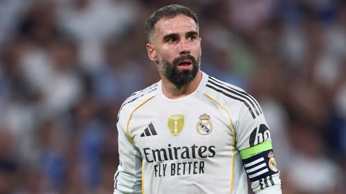 Daniel Carvajal of Real Madrid looks on during the UEFA Champions League 2025/26 League Phase MD1 match between Real Madrid C.F. and Olympique de Marseille.