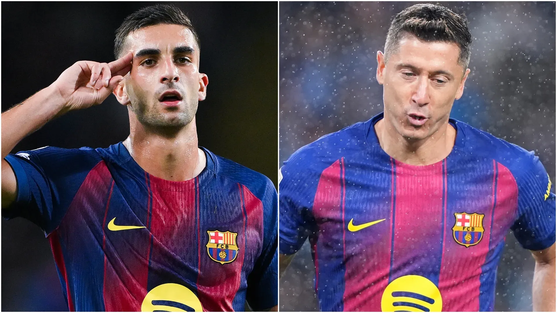 Barcelona's Ferran Torres and Robert Lewandowski.