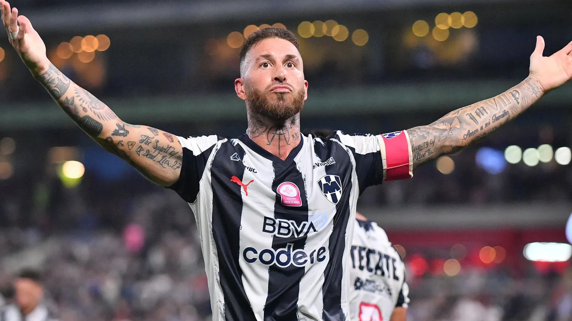 Sergio Ramos of Monterrey celebrates after scoring the team's first goal against Pumas UNAM.