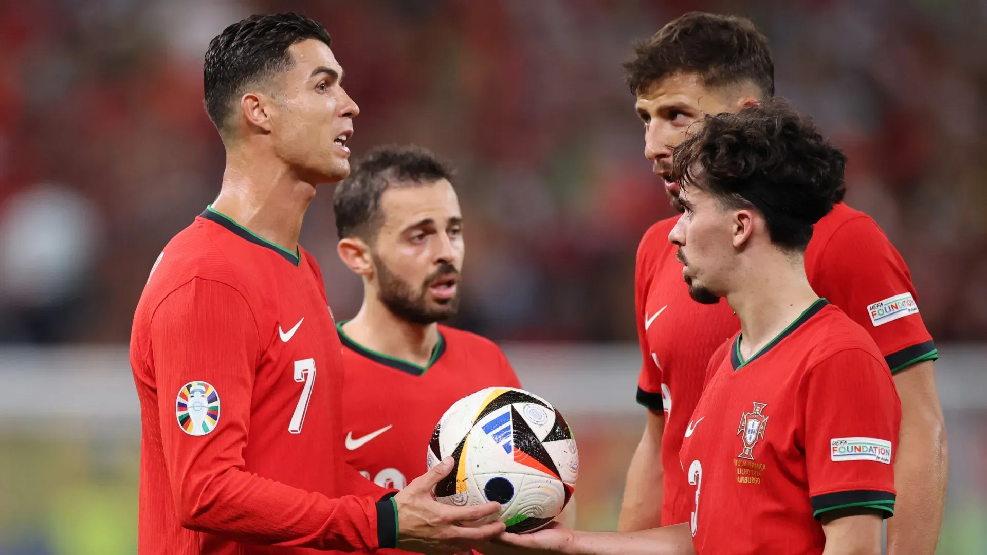 Cristiano Ronaldo, Bernardo Silva, Ruben Dias and Vitinha of Portugal.